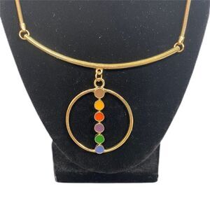 COLOR Multi Color Circle Dots Statement Necklace‎